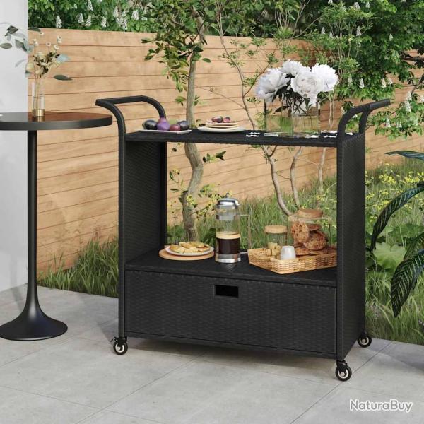 Chariot de bar avec tiroir Noir 100x45x97 cm R�sine tress�e