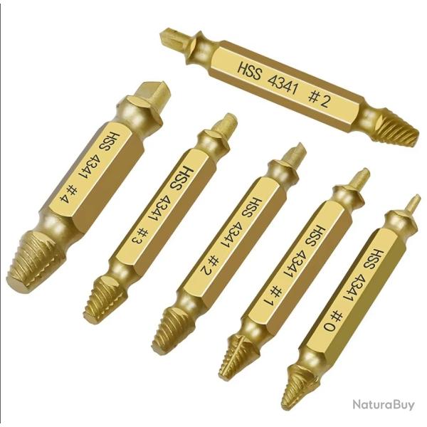 Coffret 6 Extracteurs de Vis Cass�es HSS 4341 - Retrait Vis, Boulons et �crous Endommag�s