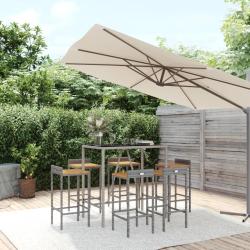 Ensemble de bar 7 pcs gris poly rotin/bois massif acacia