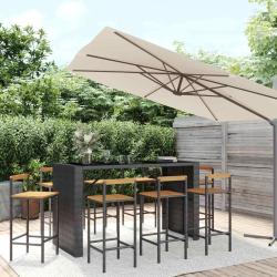 Ensemble de bar 9 pcs noir poly rotin/bois massif acacia