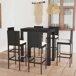 Ensemble de bar d'ext&eacute;rieur 7 pcs coussins R&eacute;sine tress&eacute;e Noir