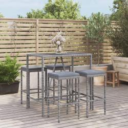 Ensemble de bar de 5 pcs avec coussins gris poly rotin