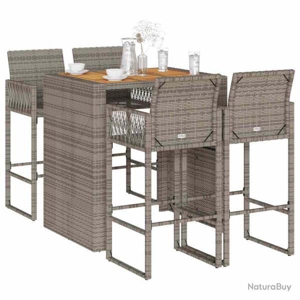 Ensemble de bar de 5 pcs sans coussins gris poly rotin