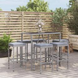 Ensemble de bar de 7 pcs avec coussins gris poly rotin