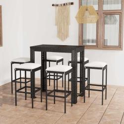 Ensemble de bar de 7 pcs et coussins R&eacute;sine tress&eacute;e Noir