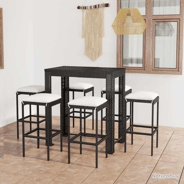 Ensemble de bar de 7 pcs et coussins R�sine tress�e Noir