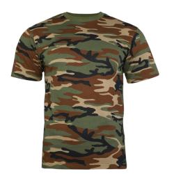 T-Shirt Militaire Mil-Tec Camo Woodland 100% Coton - Chasse, Airsoft