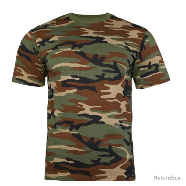 T-Shirt Militaire Mil-Tec Camo Woodland 100% Coton - Chasse, Airsoft