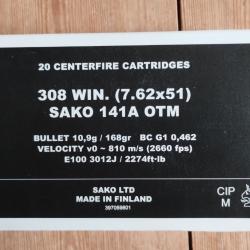 PROMO .308 Sako 168hr otm hpbt - boite 20