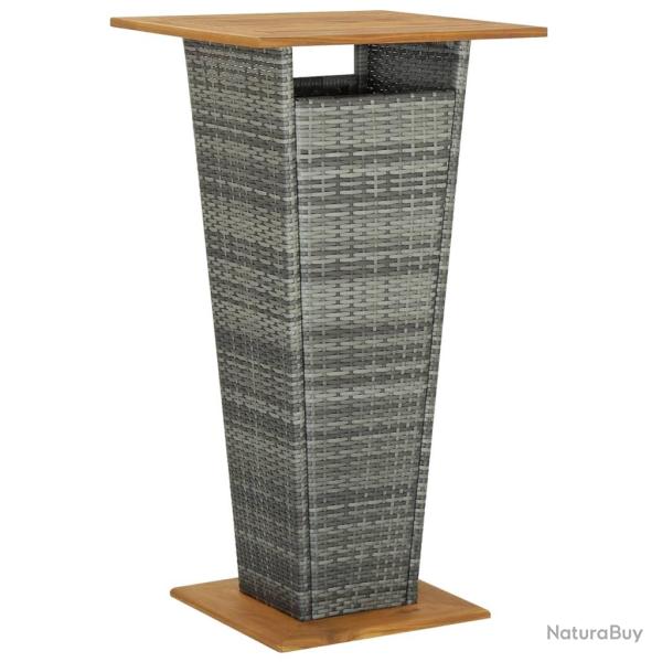Table de bar Gris 60x60x110 cm R�sine tress�e et bois d'acacia
