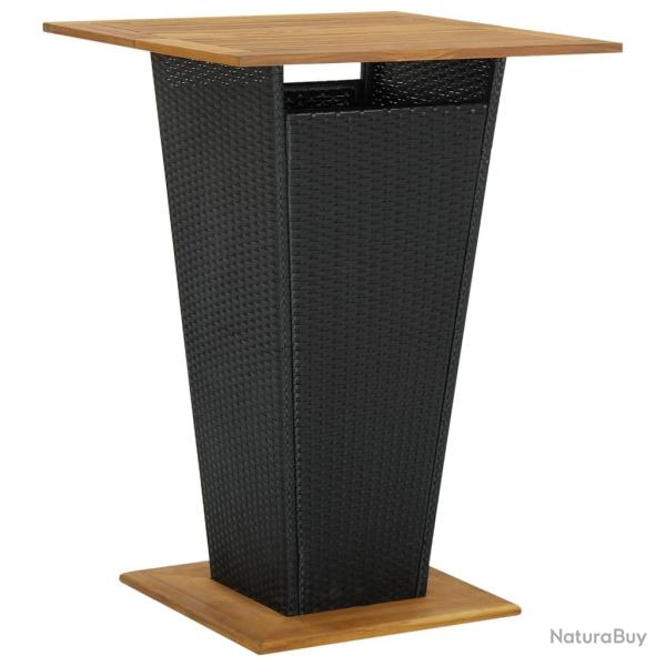 Table de bar Noir 80x80x110 cm R�sine tress�e et bois d'acacia