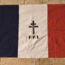 Drapeau fran&ccedil;ais FFI 97 x 58 cm repro ww2 coton r1