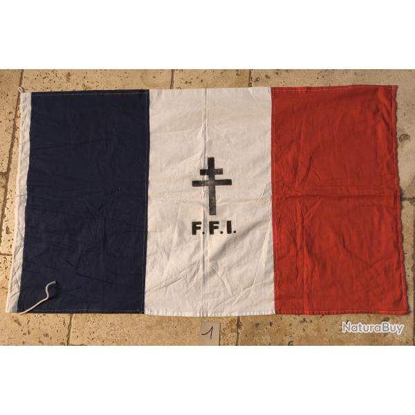 Drapeau fran�ais FFI 97 x 58 cm repro ww2 coton r1