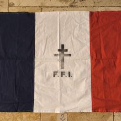Drapeau fran&ccedil;ais FFI 97 x 58 cm repro ww2 coton r2