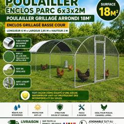 Poulailler enclos parc 18m&sup2; Chati&egrave;re Grillag&eacute; 6x3x2m Voli&egrave;re poules Basse cour