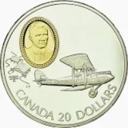 ELISABETHII D.G REGINA 1992 CANADA 20 DOLLARS AVIATION -    Argent 925� ( Cam&eacute;e or 24 K )