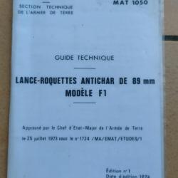 DOCUMENT TTA MAT 1050 GUIDE TECHNIQUE LRAC 89 MODELE F1 ARMEE FRANCAISE
