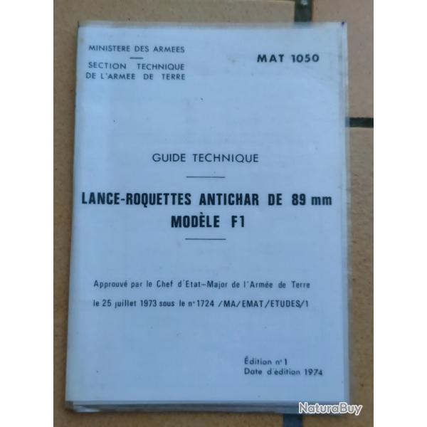 DOCUMENT TTA MAT 1050 GUIDE TECHNIQUE LRAC 89 MODELE F1 ARMEE FRANCAISE