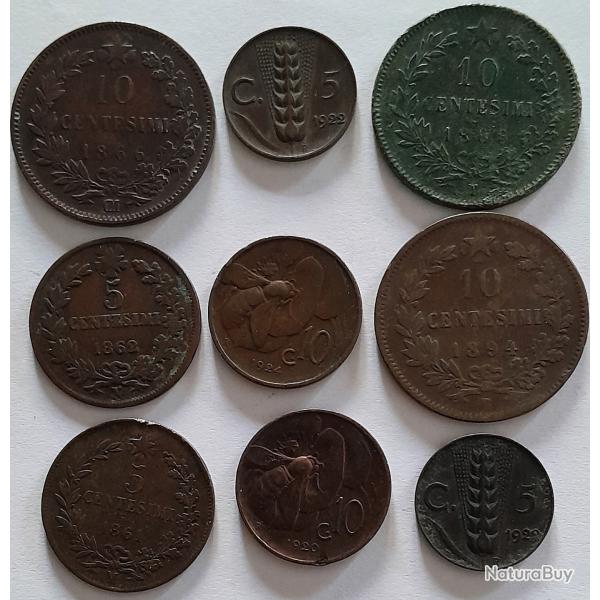 Pi�ce de Monnaie ITALIE LOT de 9 Monnaies pas de double atelier divers