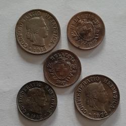 Pi&egrave;ce de Monnaie Suisse Joli Lot De 5 Pi&egrave;ces  debut 1900 pas de double
