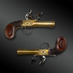 PAIRE de PISTOLET &agrave; coffre d'officier de marine - Europe - XIX&egrave;me si&egrave;cle