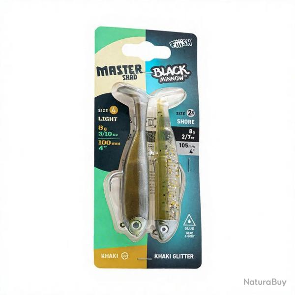 Mix leurre souple FIIISH Master shad / Black minnow 8g Khaki / Khaki glitter