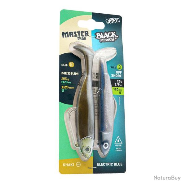 Mix leurre souple FIIISH Master shad / Black minnow 25g Khaki / Electric blue