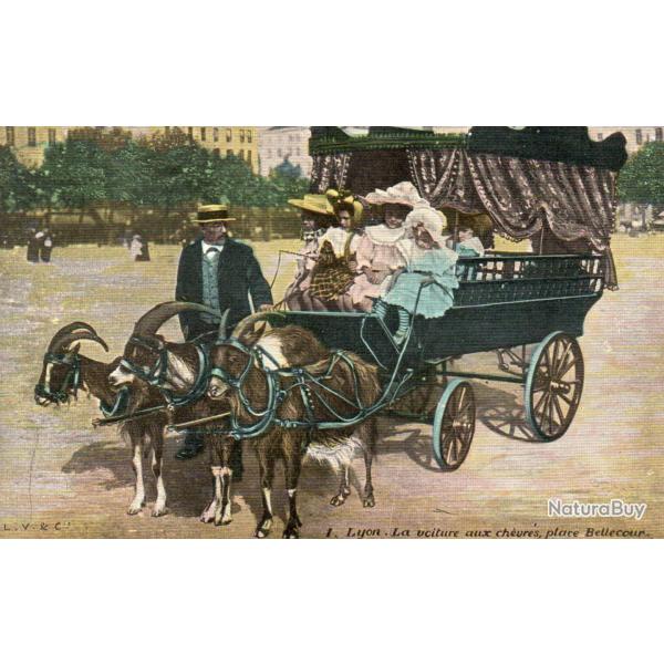 Carte postale ancienne - Lyon, La voiture aux ch�vres, place Bellecour -N�8375