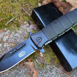 Couteau Semi Automatique Lame Drop Point Acier Inox Manche ABS Linerlock Clip Brise Vitres