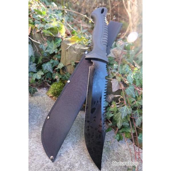 Gros Couteau Machette Bowie Trekking Alaska Lame Acier 3Cr13 Manche Abs Etui Nylon Survie Treck