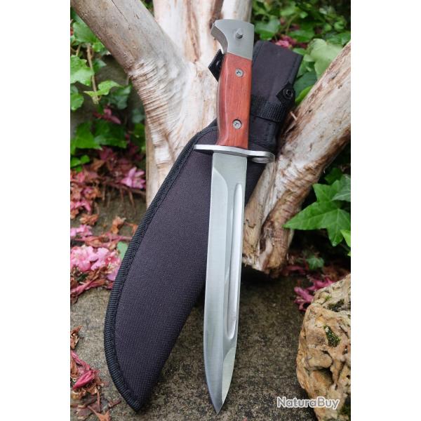 Couteau De Combat BAIONETTE BAYONETTE AK47 CCCP Lame Acier Carbone Manche Bois Etui nylon