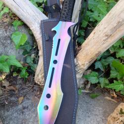 Bowie Machette Couteau Bushcraft Survie Lame Acier Spectrum Manche Paracorde Etui Nylon Trekking