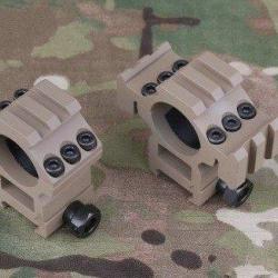 Anneau 25mm Moyen w/ Triple Rail (Set 2pcs) Desert (Emerson)