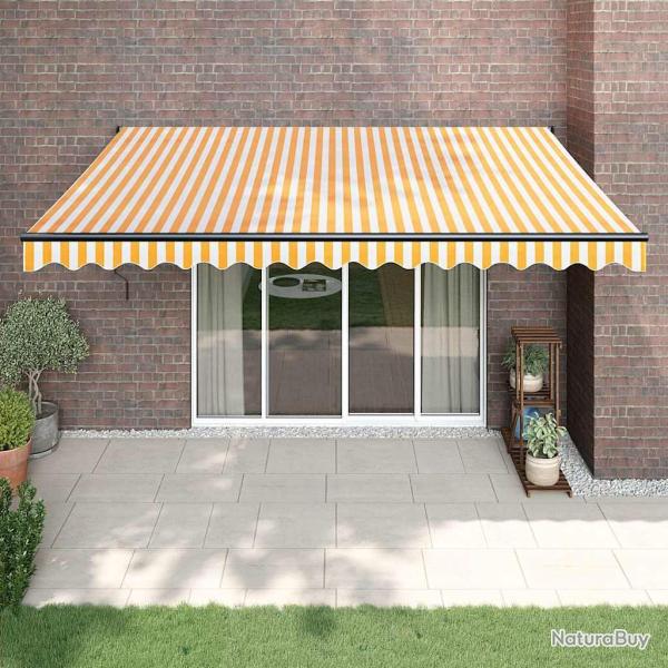 Auvent r�tractable jaune et blanc 4x3 m tissu et aluminium