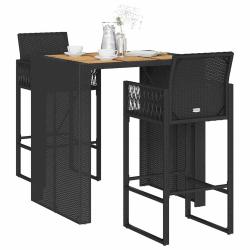 Ensemble de bar de 3 pcs sans coussins noir poly rotin