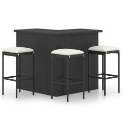 Ensemble de bar de 4 pcs et coussins R&eacute;sine tress&eacute;e Noir