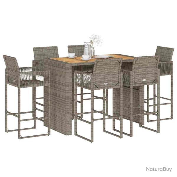 Ensemble de bar de 7 pcs sans coussins gris poly rotin