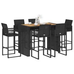 Ensemble de bar de 7 pcs sans coussins noir poly rotin
