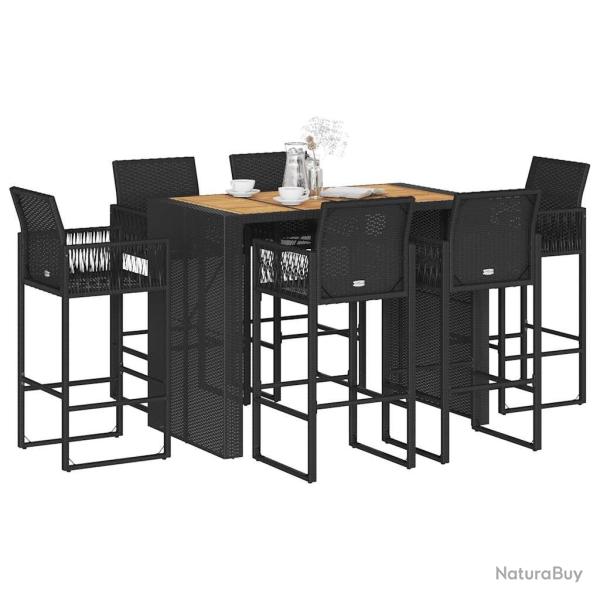 Ensemble de bar de 7 pcs sans coussins noir poly rotin