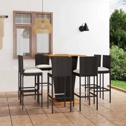 Ensemble de bar de 9 pcs et coussins R&eacute;sine tress&eacute;e Noir