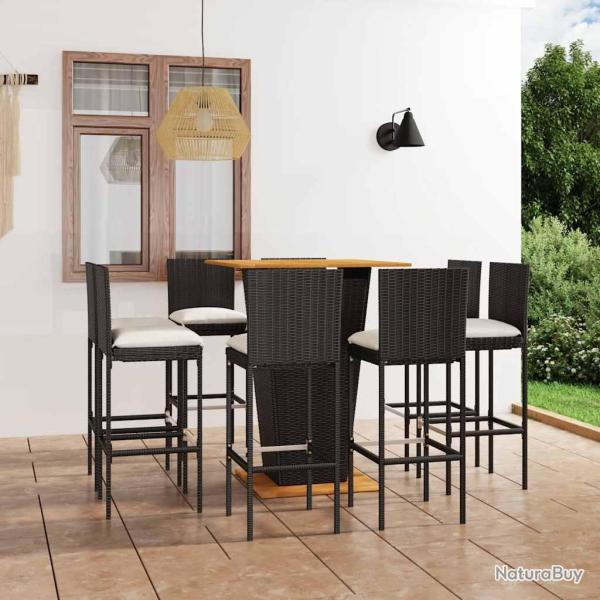 Ensemble de bar de 9 pcs et coussins R�sine tress�e Noir
