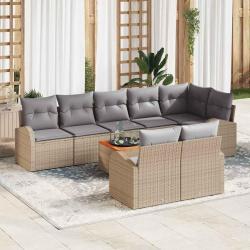 Ensemble de canap&eacute; de 9 pi&egrave;ces, beige et gris clair, en polyrotin, pour le salon