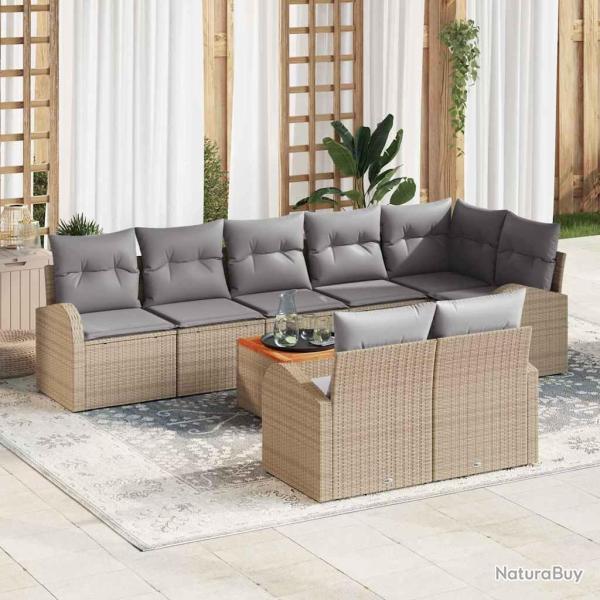 Ensemble de canap� de 9 pi�ces, beige et gris clair, en polyrotin, pour le salon