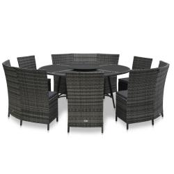 Ensemble &agrave; manger d'ext&eacute;rieur 7 pcs avec coussins rotin Gris
