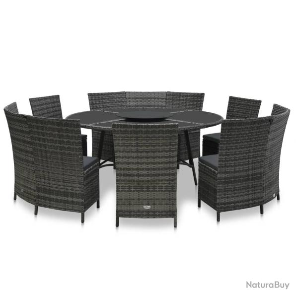 Ensemble � manger d'ext�rieur 7 pcs avec coussins rotin Gris