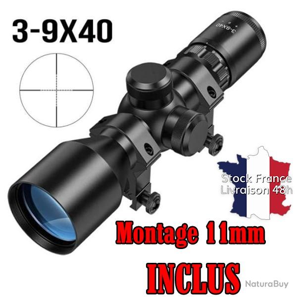 Lunette 3-9x40 compact � grossissement r�glage, montage offert - Rail 11mm - Stock France