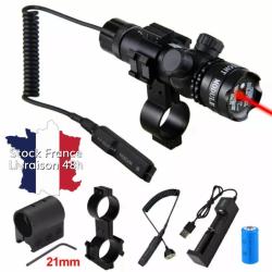 Pointeur laser rouge avec deux montages, sa batterie et son chargeur - Stock France