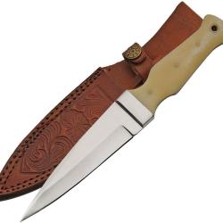 Couteau fixe fa&ccedil;on Dirk Rite Edge de botte avec &eacute;tui cuir manche os
