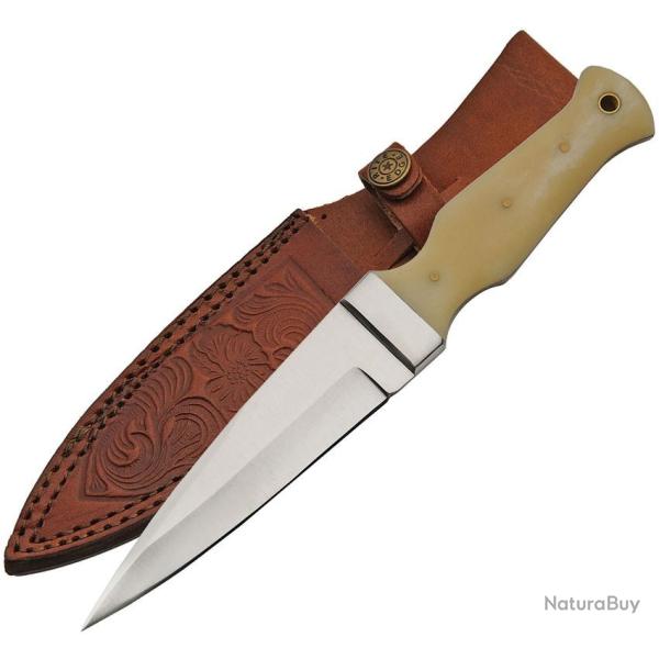 Couteau fixe fa�on Dirk Rite Edge de botte avec �tui cuir manche os