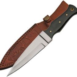 Couteau fixe fa&ccedil;on Dirk Rite Edge de botte avec &eacute;tui cuir manche corne de buffle